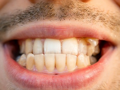 A closeup of a mouth with a crossbite