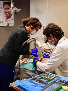 Dental team member working in the dental office lab