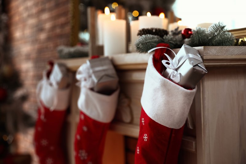 Stockings hanging on a mantle 